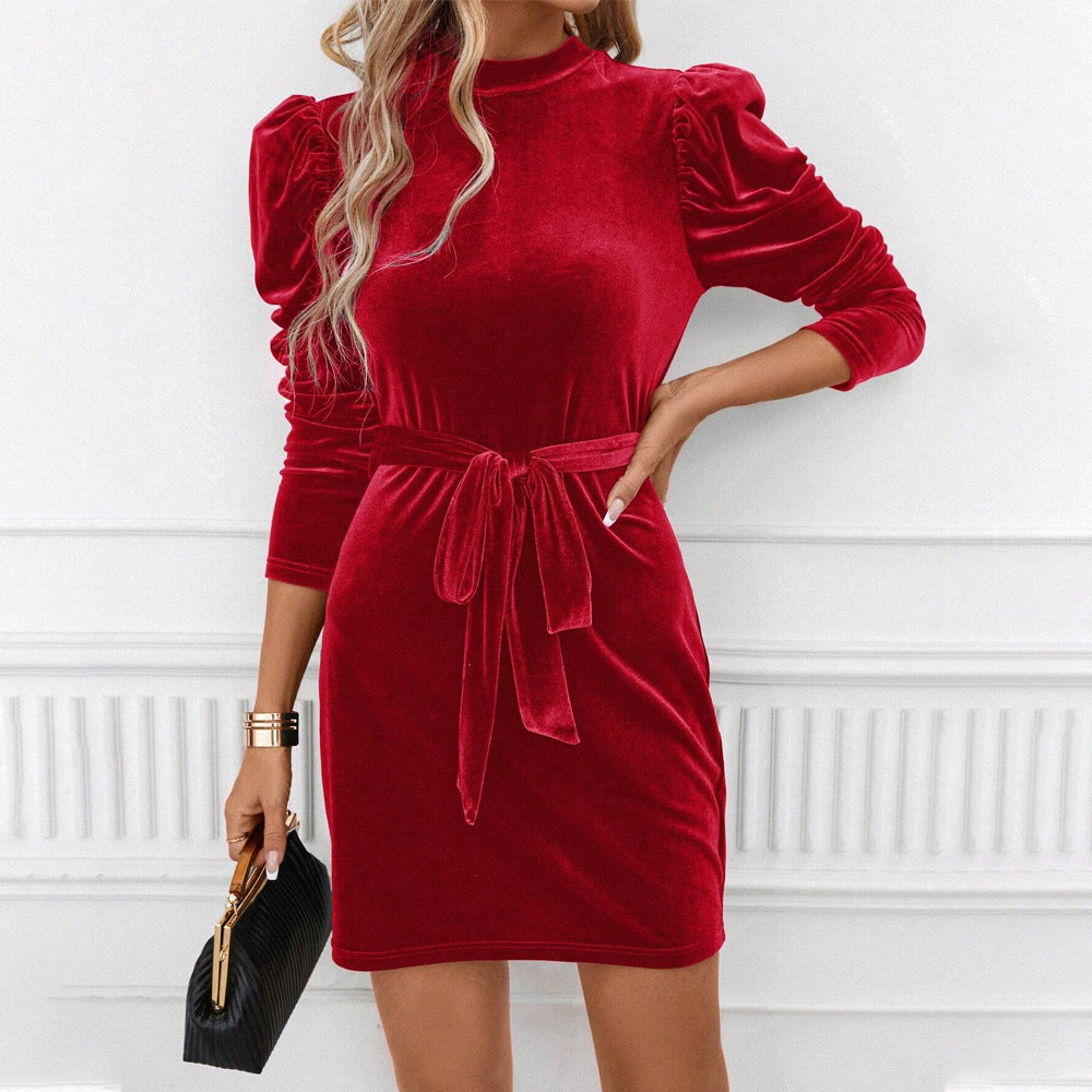 Women’s Velvet Lace-Up Waist Mini Dress