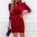 Women’s Velvet Lace-Up Waist Mini Dress