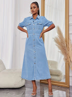 Button-Front Denim A-Line Dress