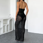 Elegant Halter See through Sexy Low Cut Metal Ring Hollow