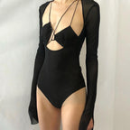 V Neck Cutout Long Sleeve Bodysuit