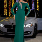 Women's One-Shoulder Sequin Long-Sleeve Maxi Evening Dress