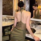Women's Backless Pleated Halter Maxi Dress