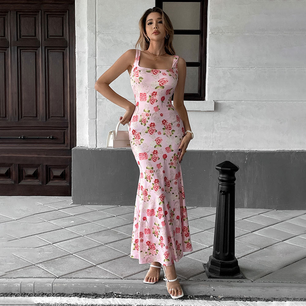 Women's Pink Floral Cami Maxi Dress
