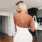 Sleeveless Backless Dress Round Neck Halter Pleated Slim Fit