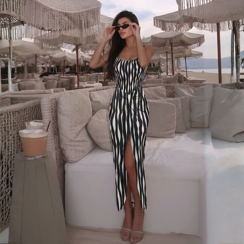 Women's Striped One-Piece Swimsuit & Wrap Skirt Set