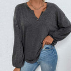 Women’s Gray Loose V Neck Office Top
