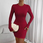 Women's Women's Red Dress High Waist Slim Backless Round Neck Hip