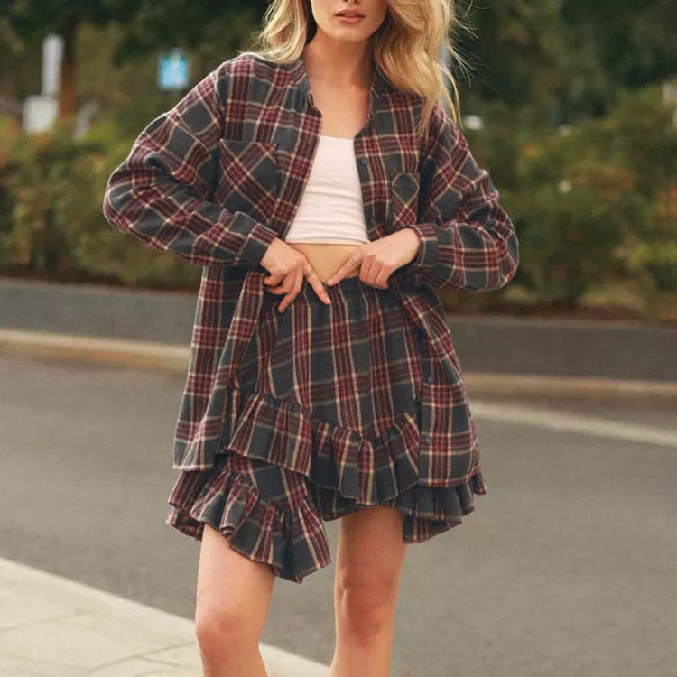 Collared Top & Long Skirt Set