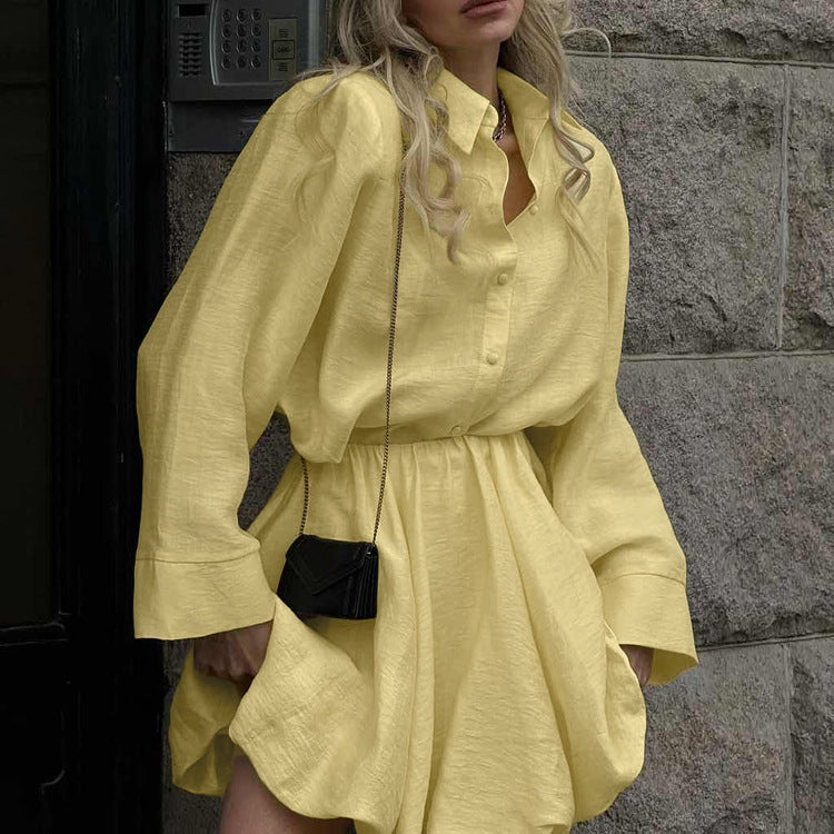 Women's Collared Cardigan Top & Bubble Skirt Set