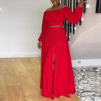 Women's Off-Shoulder High-Waisted Split Two-Piece Skirt Set
