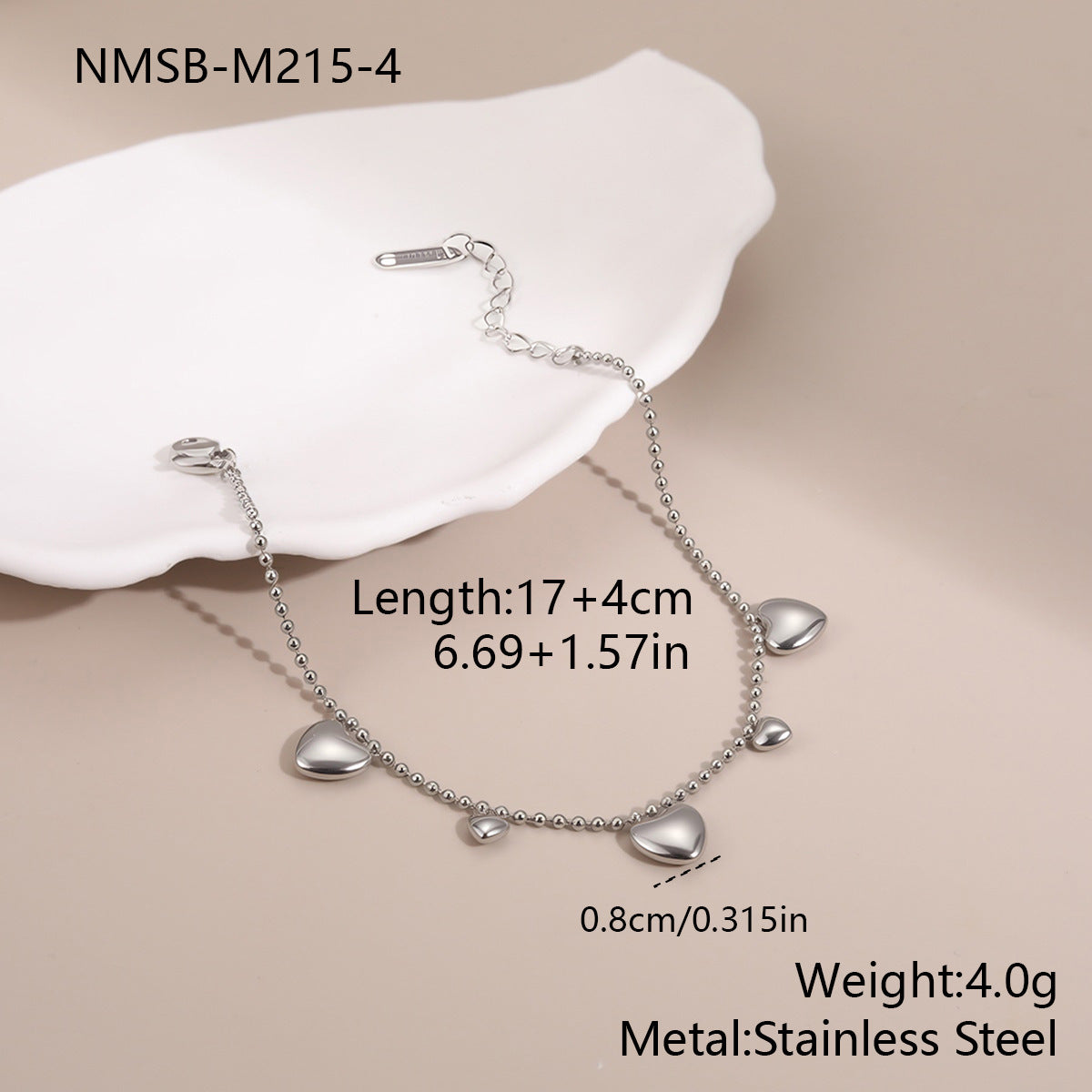 Steel Color Heart Bracelet
