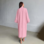 Autumn Pink Cotton Cardigan Lace up Nightgown Loose Comfortable Long Sleeve Long Women Homewear