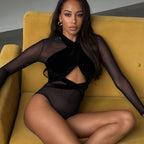 Women's Mesh Velvet Cross Hollow Out Jumpsuit