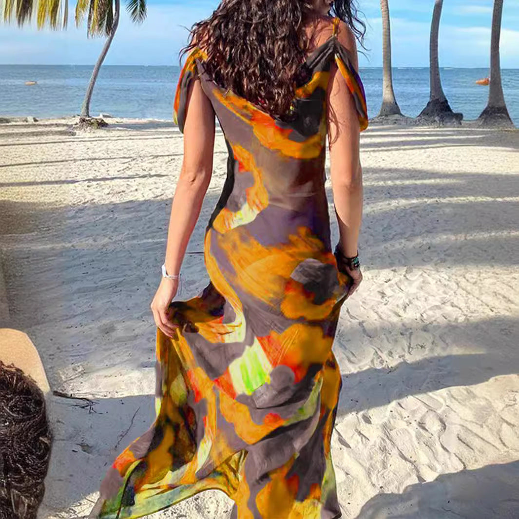 Popular Sexy Printing Slip Dress Maxi Dress