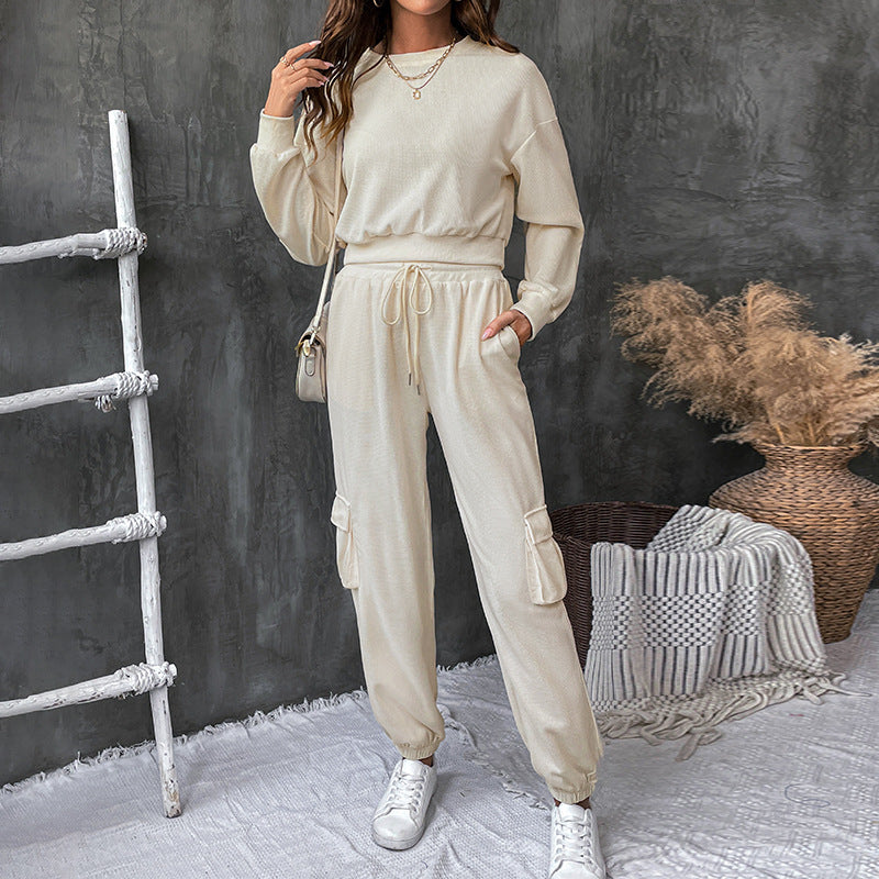 Autumn Winter Solid Color Texture Casual Set