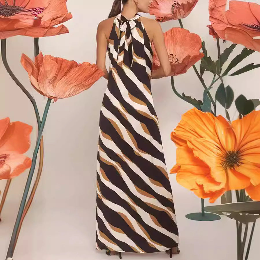 Printed Halter Strap Elegant Dress