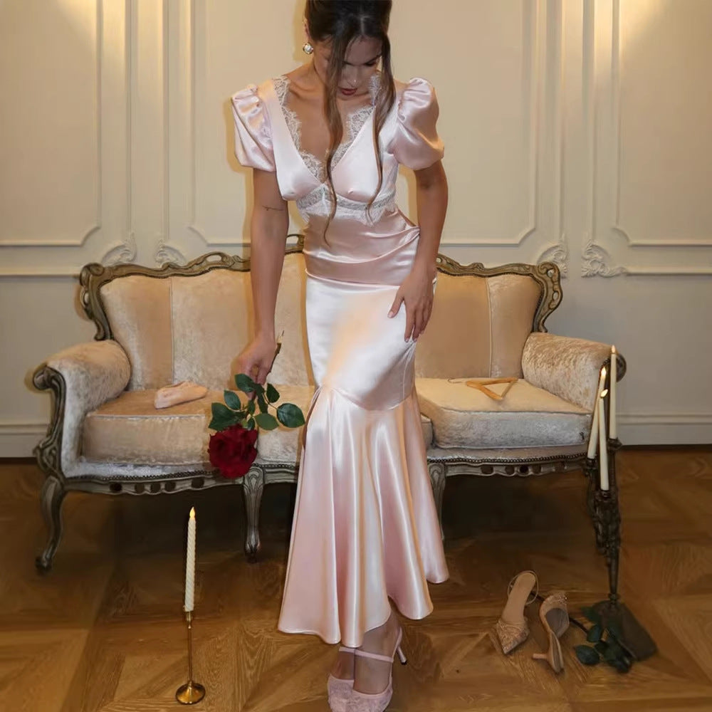 Women's Lace Satin Dress