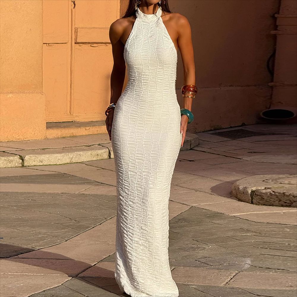 Women's Halter Backless Side Slit Bodycon Midi Dress