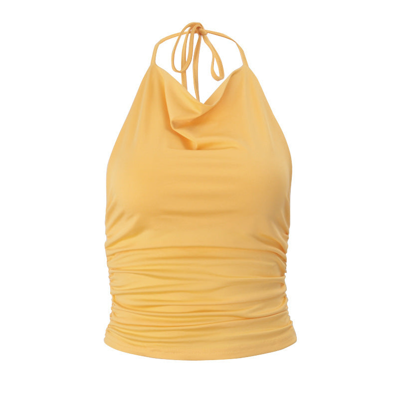 Women Clothing Summer Sexy Bare Back Slim Fit Short Halterneck Vest Top for Women
