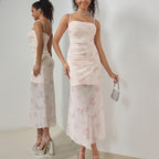 Printed Pleated Fishtail Cami Dress
