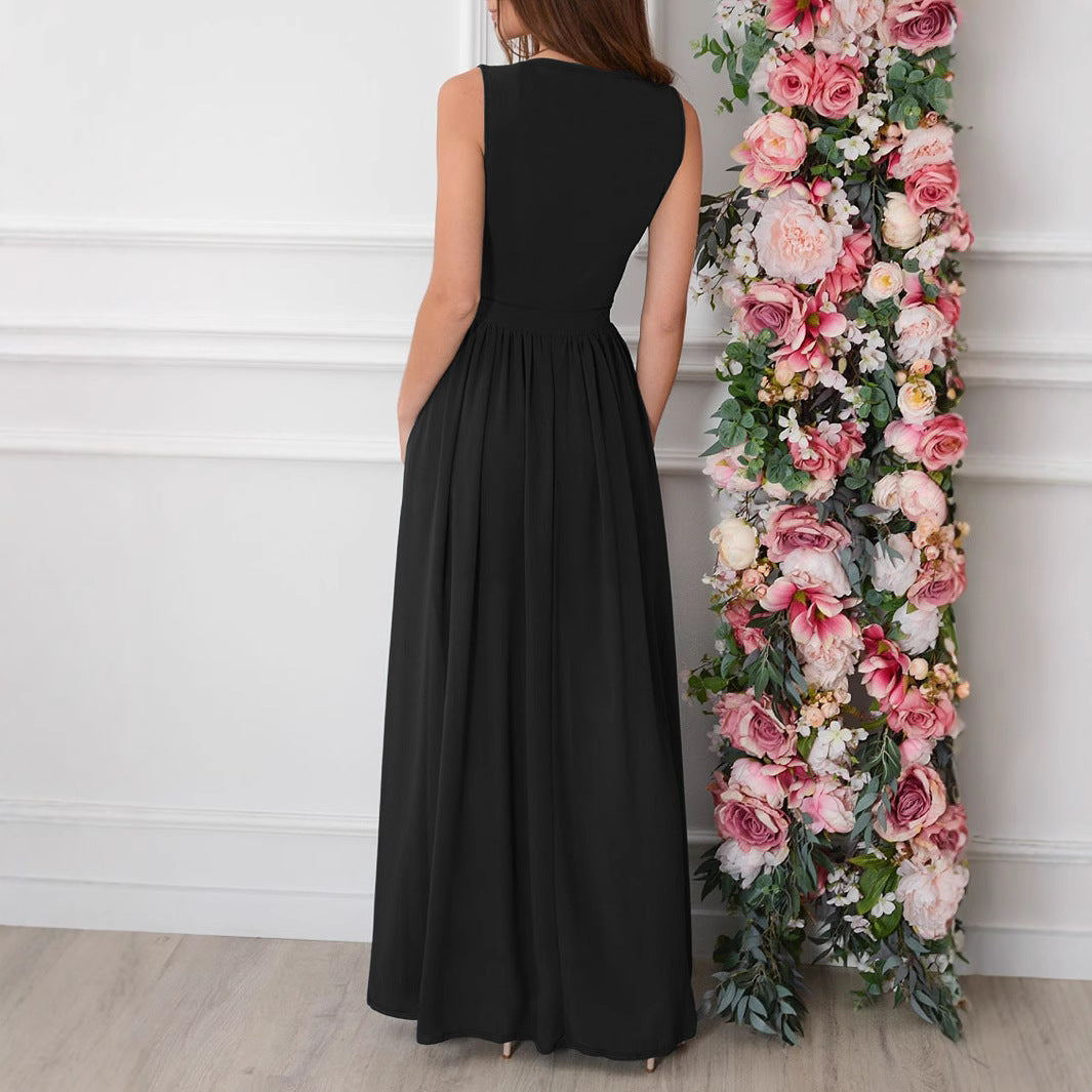 Women's V-Neck Ruched Split Maxi Dress