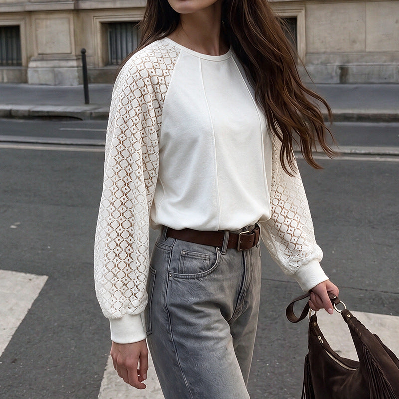 Women's Lace Stitching Long Sleeve Sweater