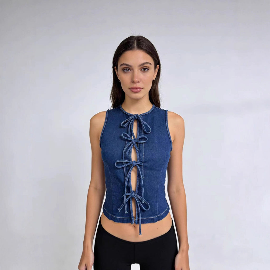 Women's Denim Lace-Up Lace Cardigan