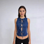 Women's Denim Lace-Up Lace Cardigan