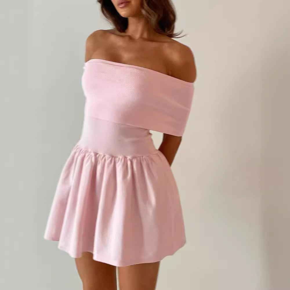 Cotton Off-Shoulder Knit A-Line Mini Dress