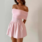 Cotton Off-Shoulder Knit A-Line Mini Dress
