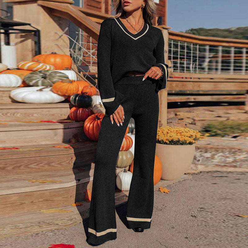 Autumn Winter Trim Contrast Color Suit Two-Piece Set