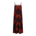Floral cami maxi dress with spaghetti straps, red-orange and dark pattern