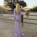 Backless Ruffle Split Long-Sleeve A-Line Maxi Dress