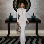 Women's Stand-Collar 3D Cutout Long-Sleeve Maxi Dress