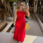 Women's Backless Cami Cutout Slit Maxi Dress