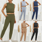 Summer New Solid Color Sleeveless Slim Casual Suit Set