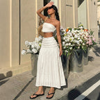 Women's Large Swing Elastic Waist Solid Color Texture Skirt