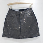 【moq-5 Packs】 Summer Heavy Embroidery Drilling Denim Skirt