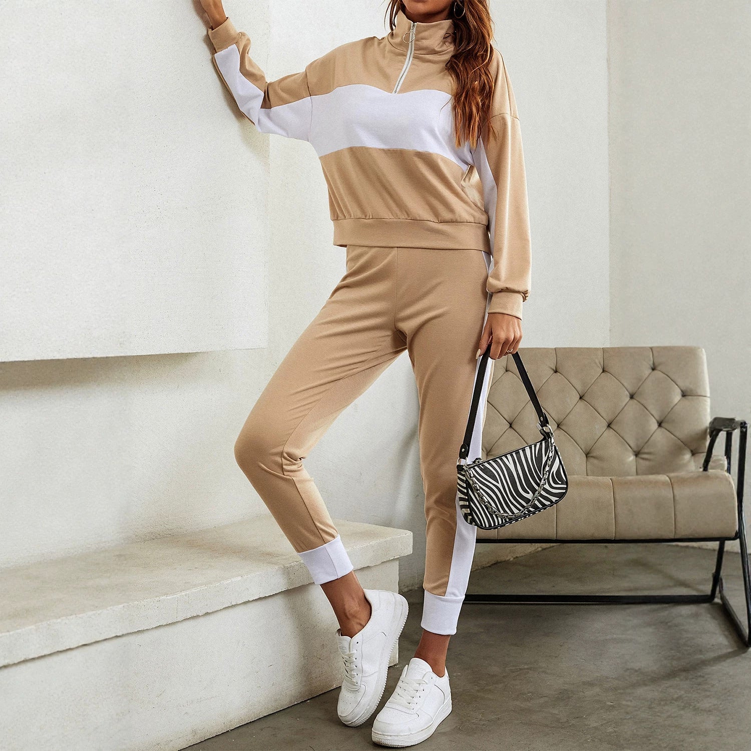 Women's Color-Block Collared Jacket Set
