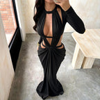 Clothing Hollowed Out Backless Dress Cocktail Party Elegant Black Mop Dress