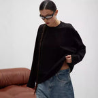 Women's Solid Color Long-Sleeved T-Shirt Loose Fitting Round Neck