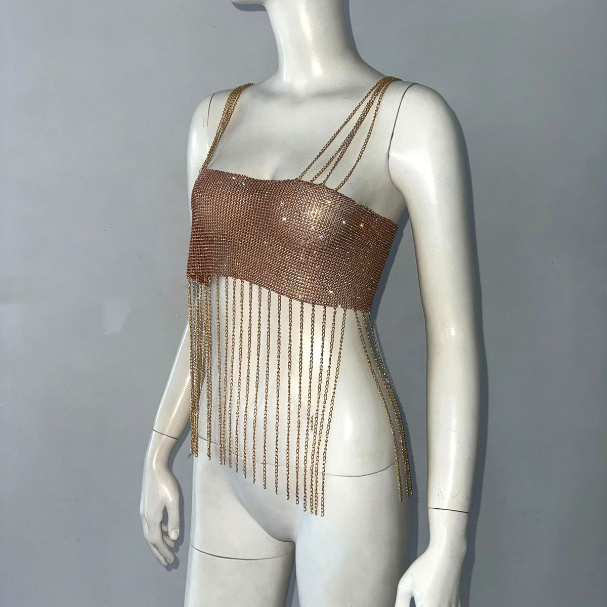 's Metal Patchwork Top Tassel Full Diamond Strap Nightclub Party Top