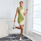 Women’s Color-Block Ribbed Slim Sheath Dress