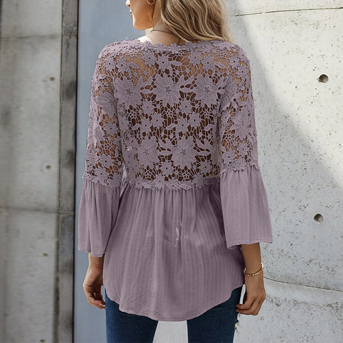 Chiffon Shirt Women Spring Autumn Solid Color V Neck Single Breasted Casual Shirt Long Sleeve Top