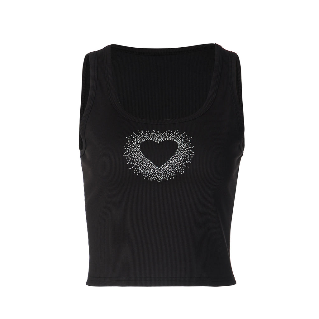 Women's Women’s Black Rhinestone Heart Graphic Tank Top