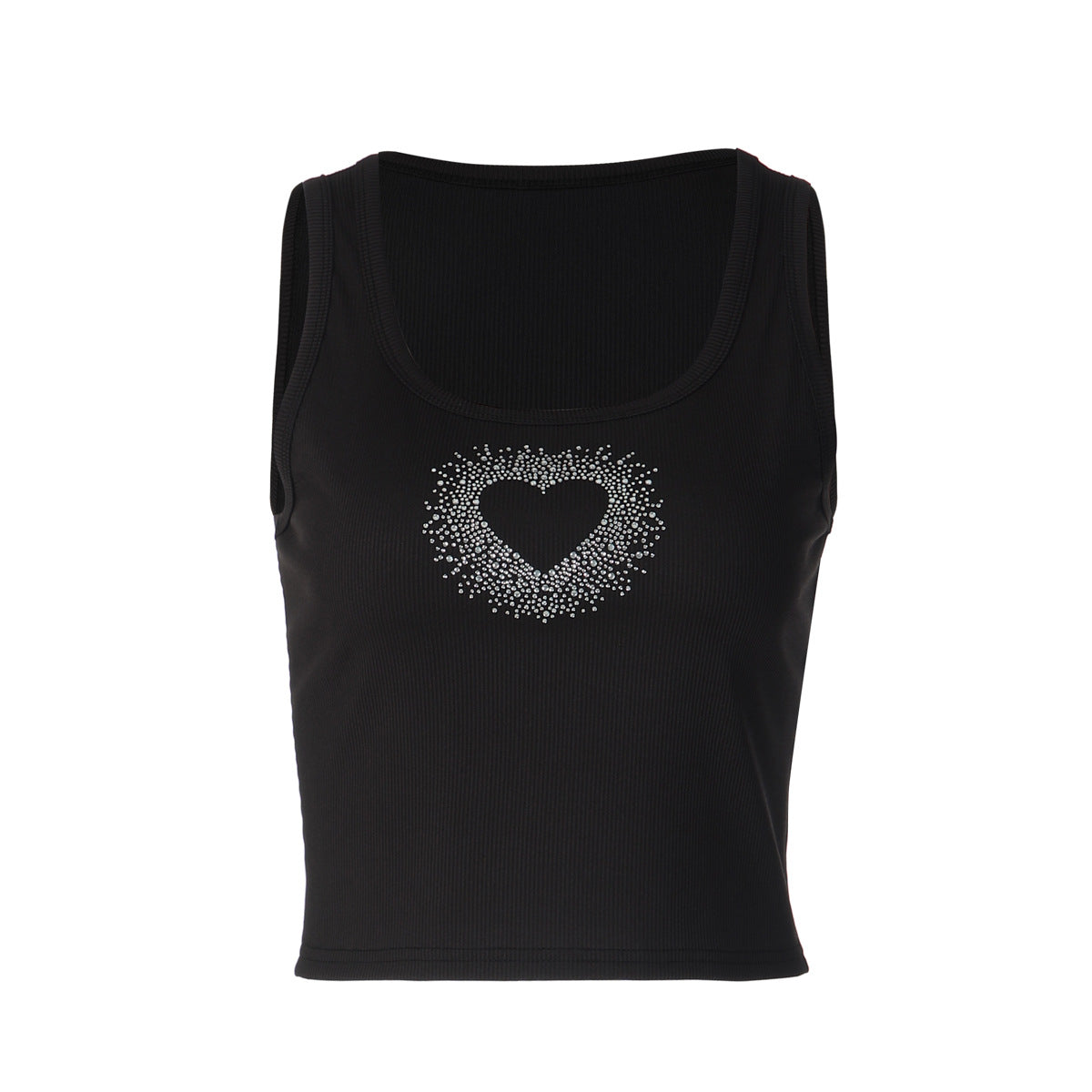 Women's Women’s Black Rhinestone Heart Graphic Tank Top