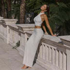 Women's Cross-Halter Top And Pleated Skirt Two-Piece Set