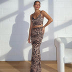 Women's Summer Printing V neck Sling Vest Slim Sheath Skirt Set
