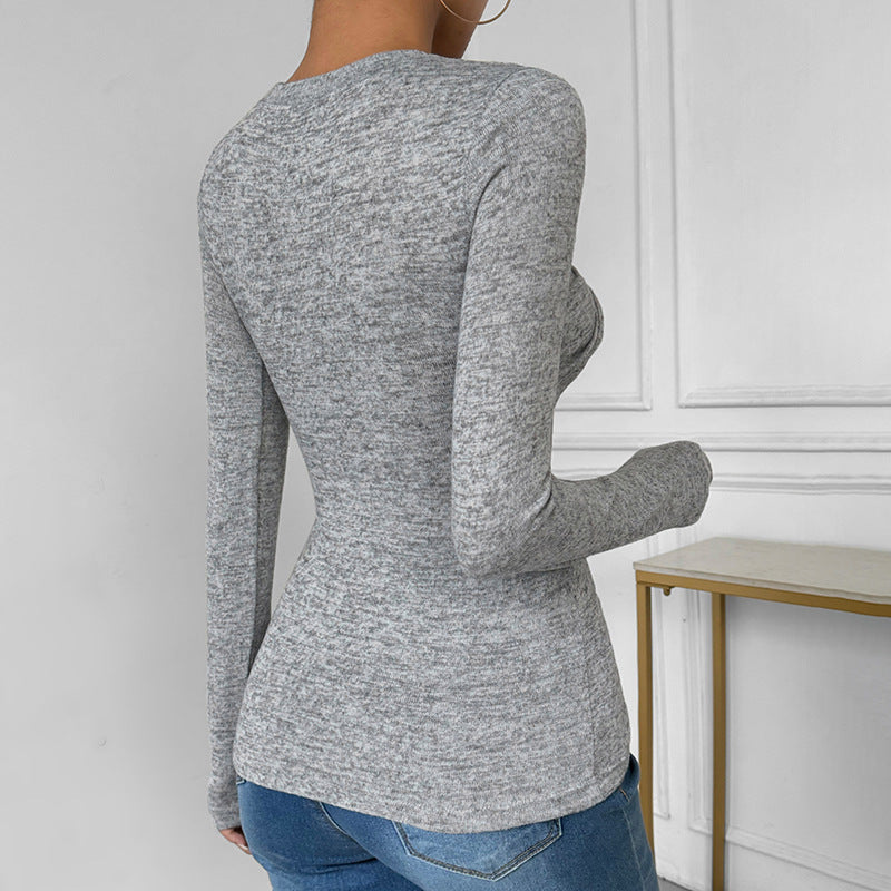 Women's Fall Women Clothing Twist Solid Color Long Sleeved Fitted T Shirt Women